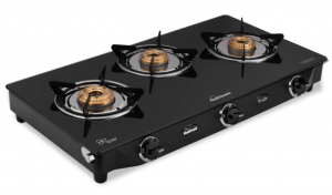 Sunflame GT Pride Glass Top 3 Brass Burner Gas Stove